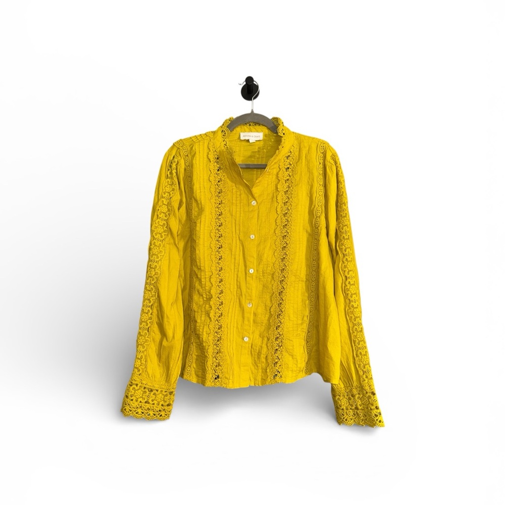 Jennifer & Grace Yellow Lace Button-Up Bohemian Cottagecore Indie Cotton Blouse